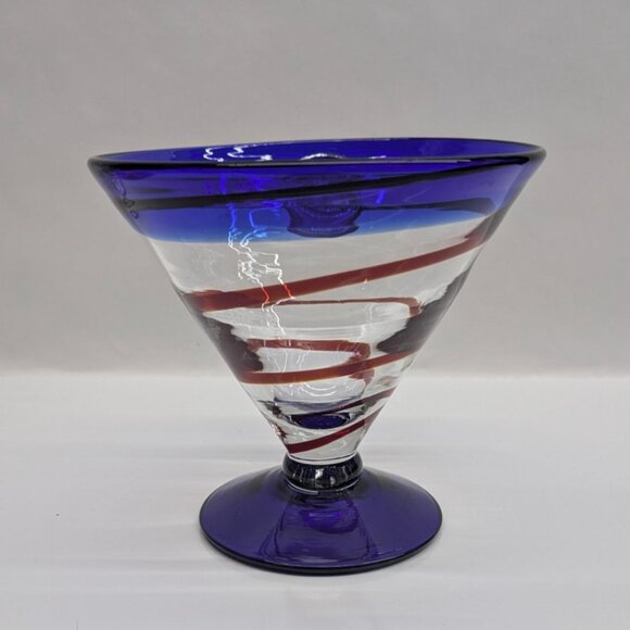 Kosta Boda Royal Caribbean Cobalt Blue Red Swirl Martini Glass Handblown Art - Picture 4 of 9